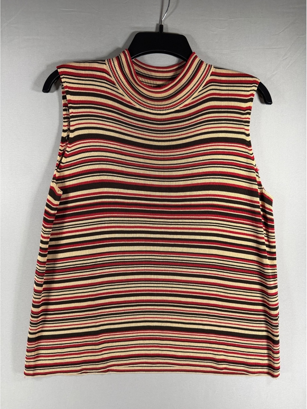 Josephine Chaus Striped Sleeveless Mock Neck Top Large